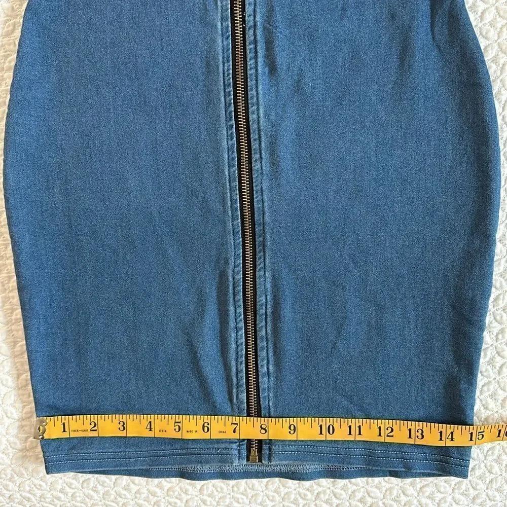 Iris Denim Dress Sexy Short Stretchy Sleeveless Front Zipper Club Party - Picture 9 of 14